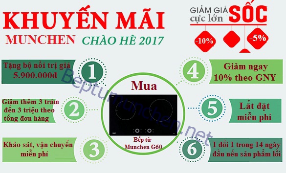 Tặng quà trị giá 5triệu9 khi mua bếp từ Munchen G60